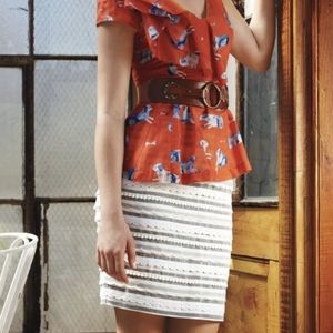 Tabitha Stripe Lace Doilies Linen Pencil Skirt